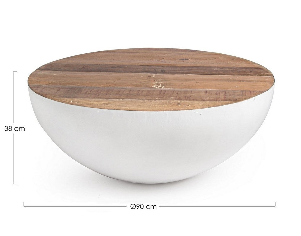 Tavolino in legno riciclato LANCASTER D70-D90 Bianco - Bizzotto