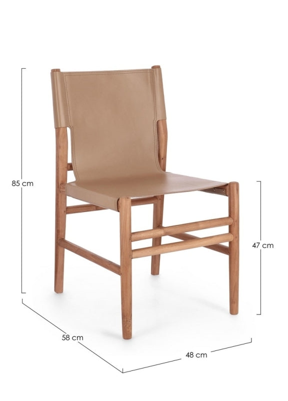 Sedia in vera pelle tortora/cognac CAROLINE - Bizzotto