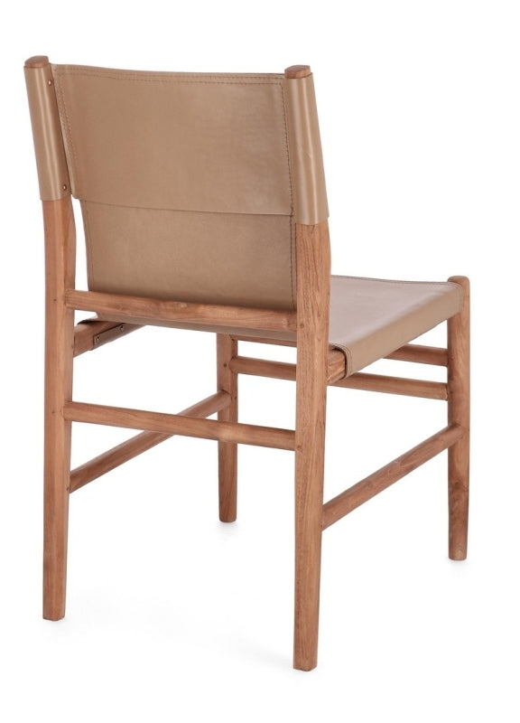 Sedia in vera pelle tortora/cognac CAROLINE - Bizzotto