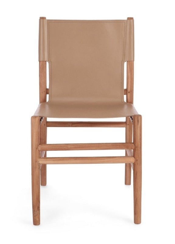 Sedia in vera pelle tortora/cognac CAROLINE - Bizzotto