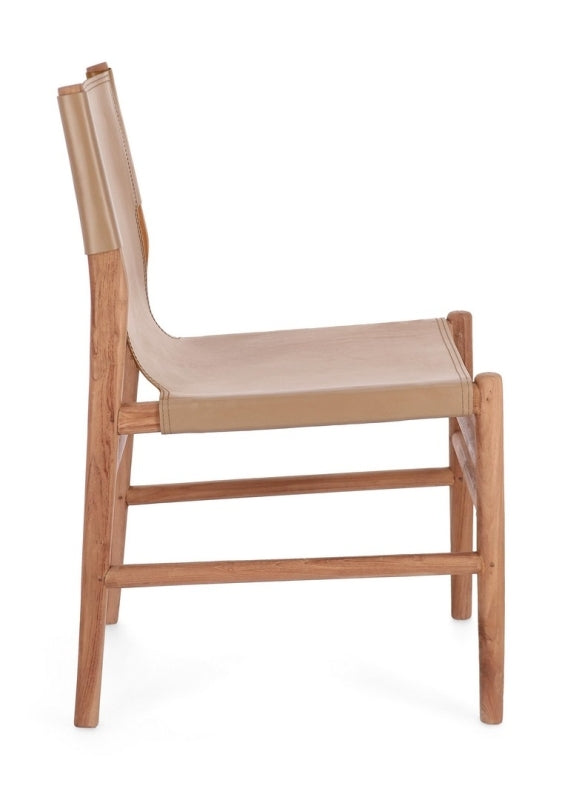 Sedia in vera pelle tortora/cognac CAROLINE - Bizzotto