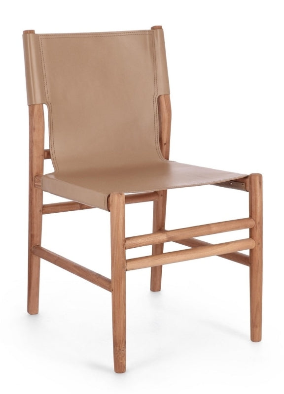 Sedia in vera pelle tortora/cognac CAROLINE - Bizzotto