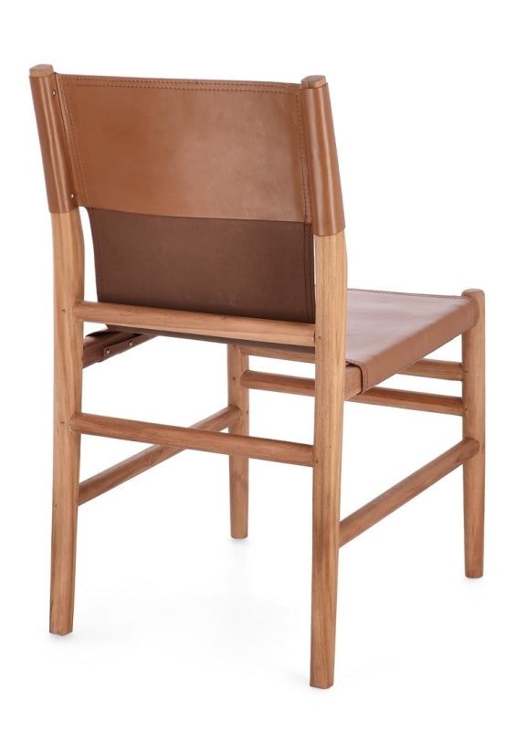Sedia in vera pelle tortora/cognac CAROLINE - Bizzotto