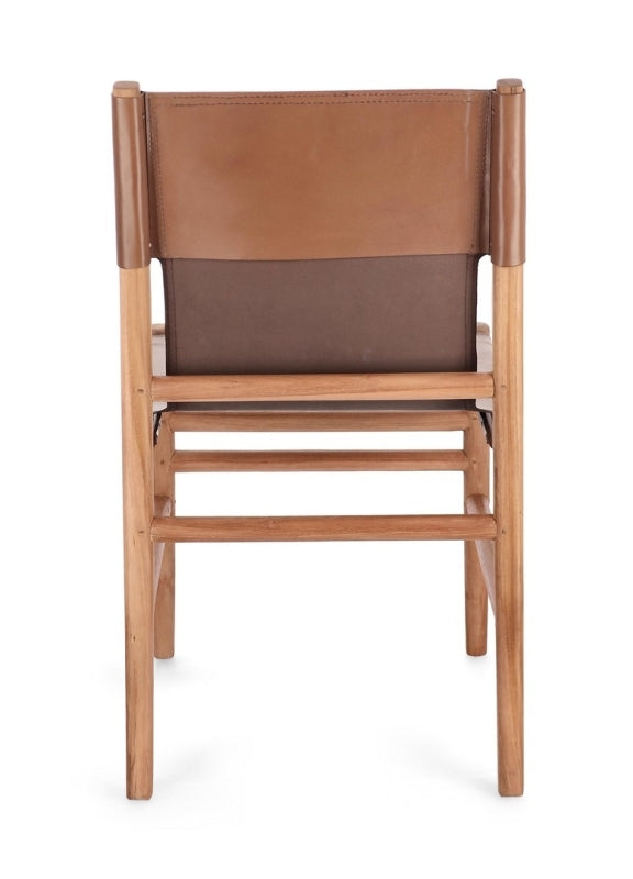 Sedia in vera pelle tortora/cognac CAROLINE - Bizzotto