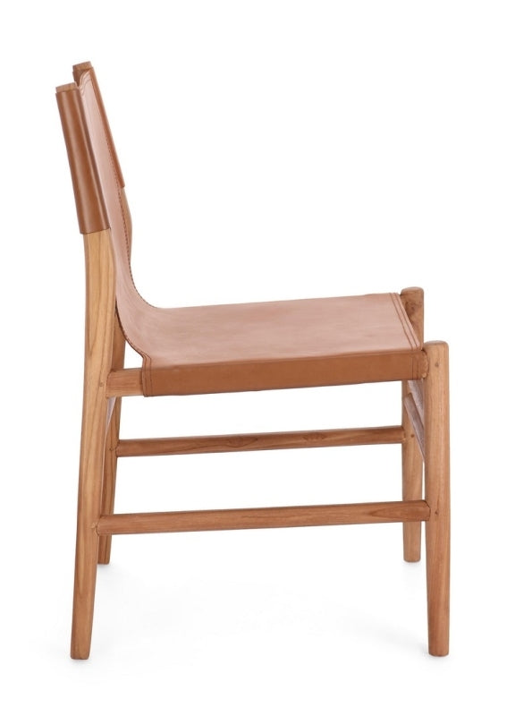 Sedia in vera pelle tortora/cognac CAROLINE - Bizzotto