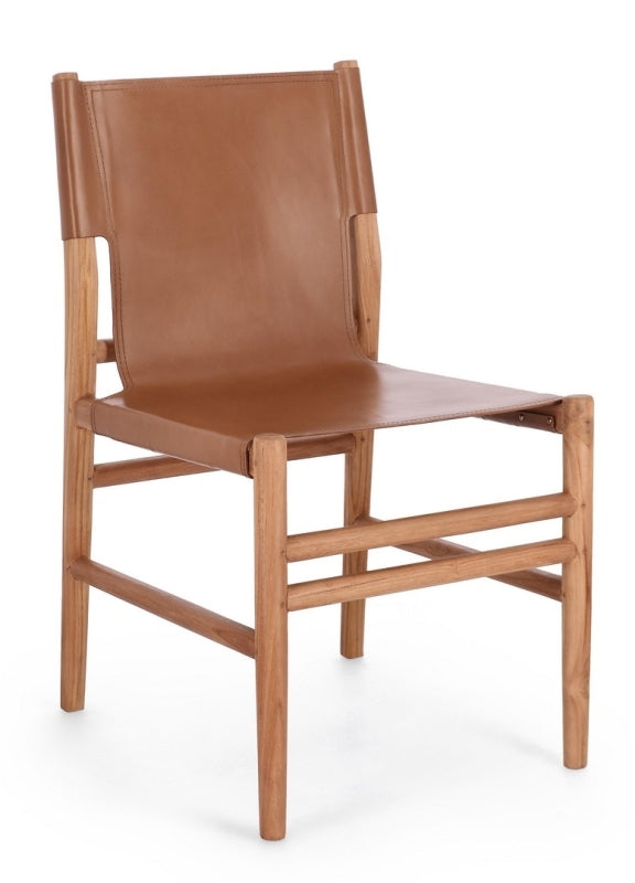 Sedia in vera pelle tortora/cognac CAROLINE - Bizzotto