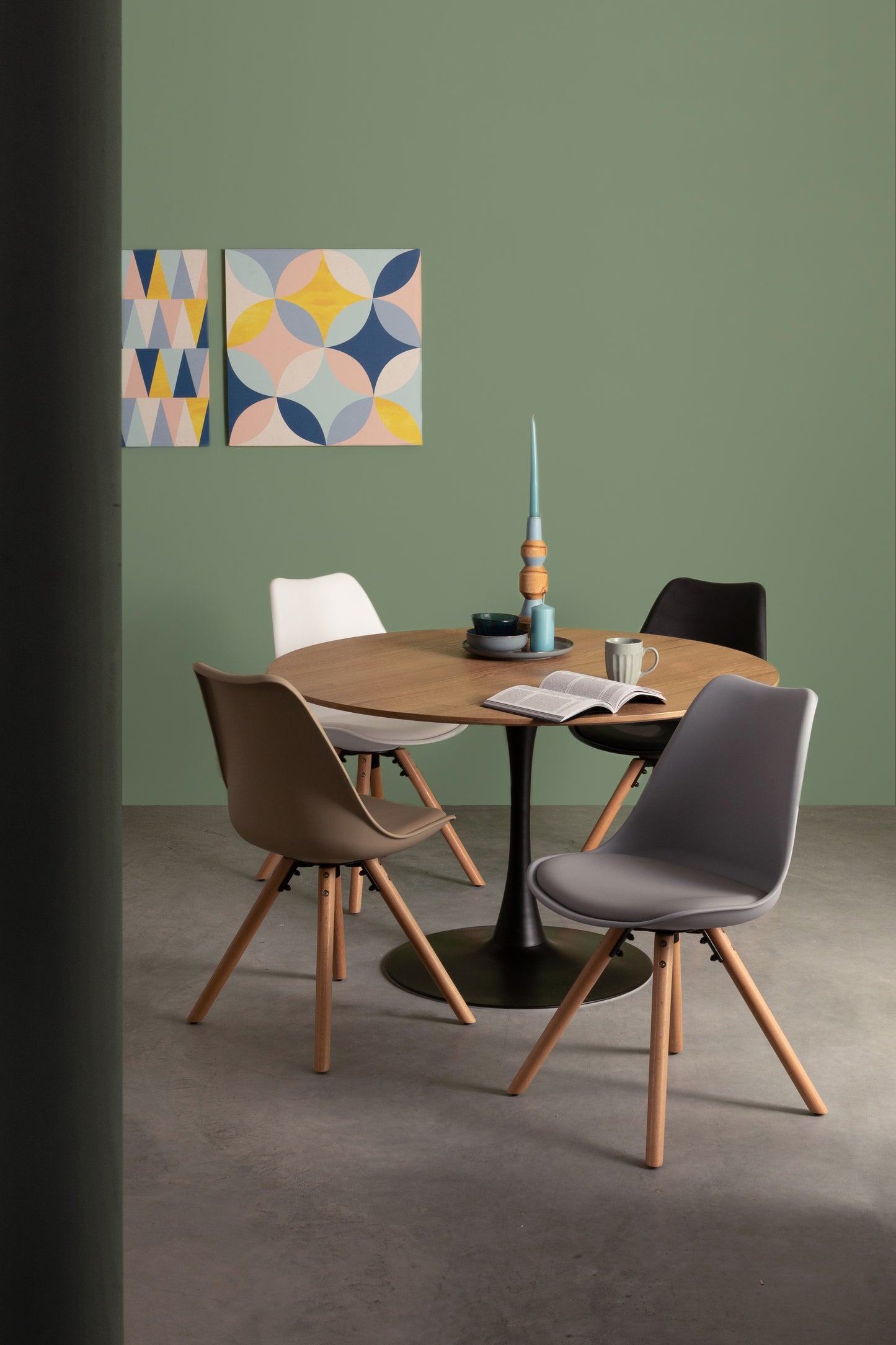 Tavolo BLOOM D120 Bianco/Nero/Veneer - Bizzotto